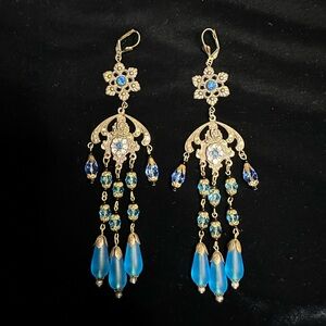 Elegant Gold and Blue Chandelier Earrings